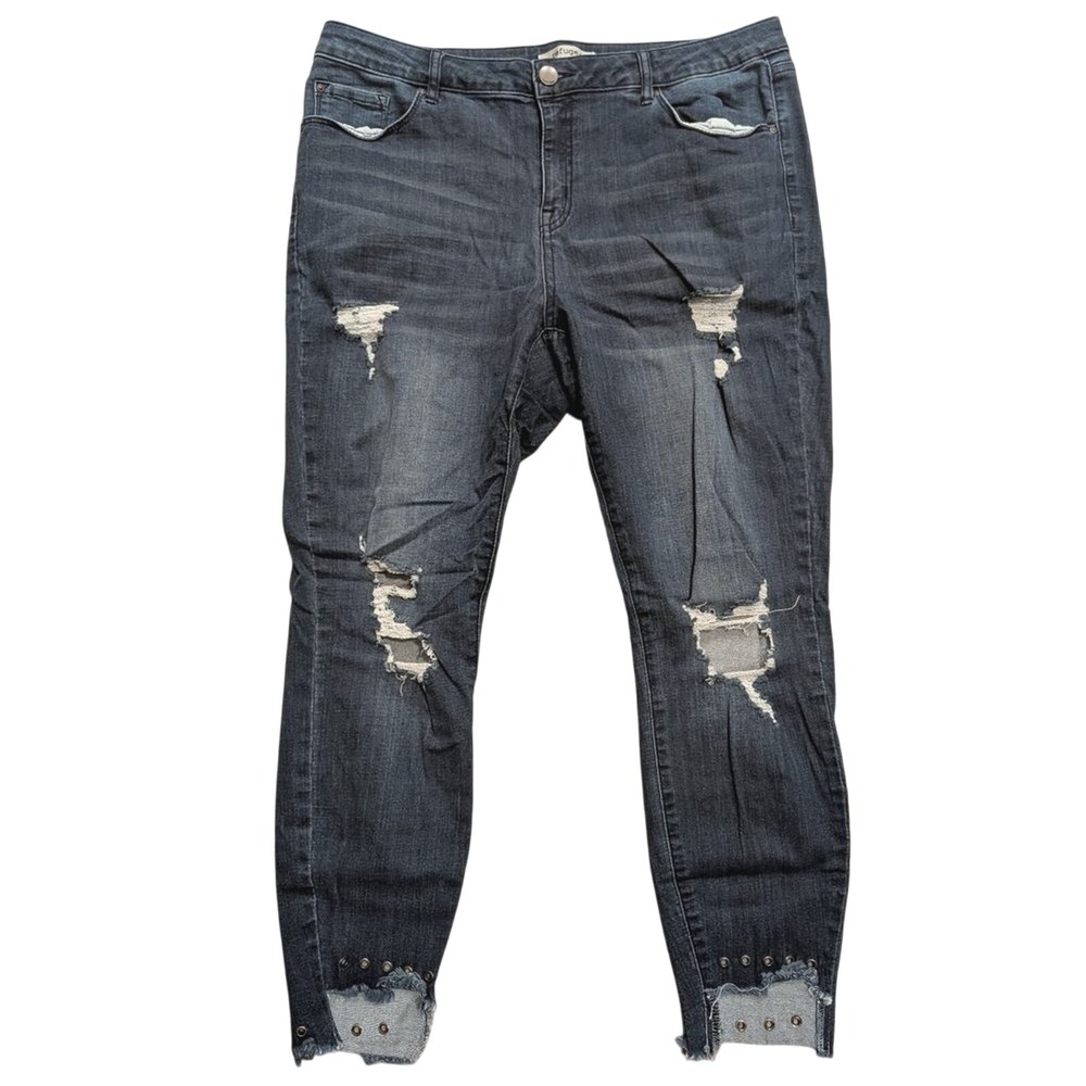 Refuge + Plus 16 Jeans Skinny Grommet Frayed Hems Stretch Dark Wash Ripped Denim